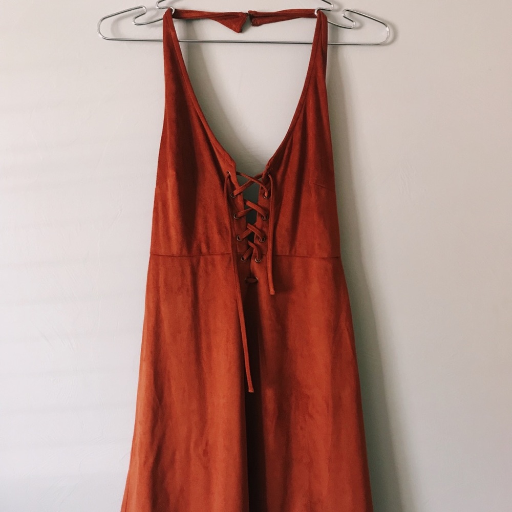 burnt orange halter dress